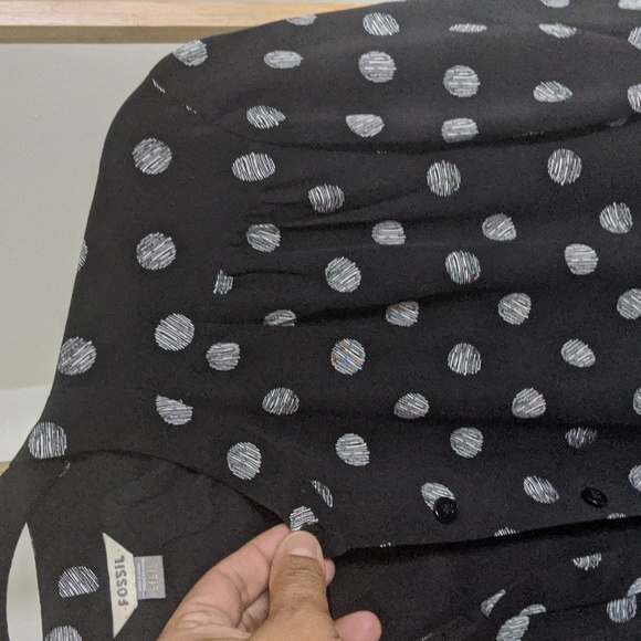 Fossil Long Sleeve Black & White Polka Dot Button-Up Dress - Picture 5 of 8